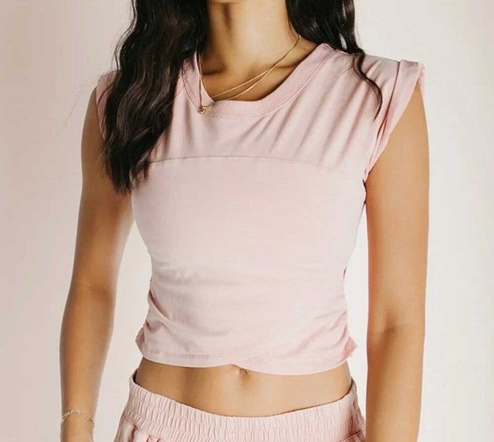 Free People Movement Hot Shot Baby Pink Crossover Crop Top Athletic Boho Small
